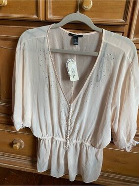 Forever 21 Blush Pink Button-Front Peplum Blouse